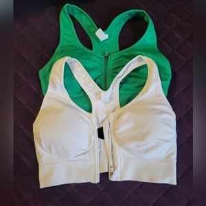☘️90 Degree by Reflex 2pk Front-Zip Sports Bras Green & White!☘️ Large